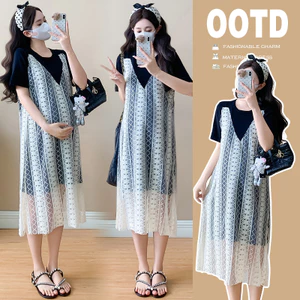 Trang phục bà bầu mùa hè dáng rộng vừa phải Váy hai mảnh giả