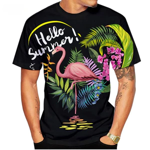 2026 Mới Họa Tiết Flamingo 3D In Unisex Cổ Tròn Tay Ngắn Cổ Tròn