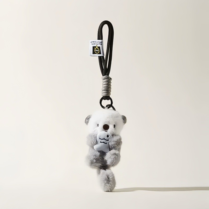 Mặt dây chuyền sang trọng Otter dễ thương, Búp bê nhồi bông cho mèo & cá, Đồ chơi móc khóa túi quyến rũ