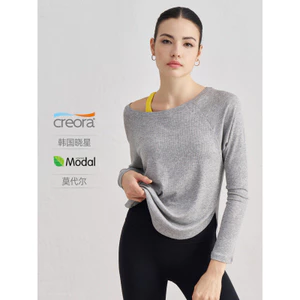 Modal Ribbed Yoga Top nữ mềm mại off-the-shoulder dáng rộng tay dài dành cho thể thao và tập luyện