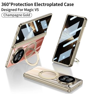 Vỏ mạ trong suốt Funda có giá đỡ vòng Nagnetic xoay cho Honor Magic V6 V5 Vỏ bản lề có vỏ phim cường lực