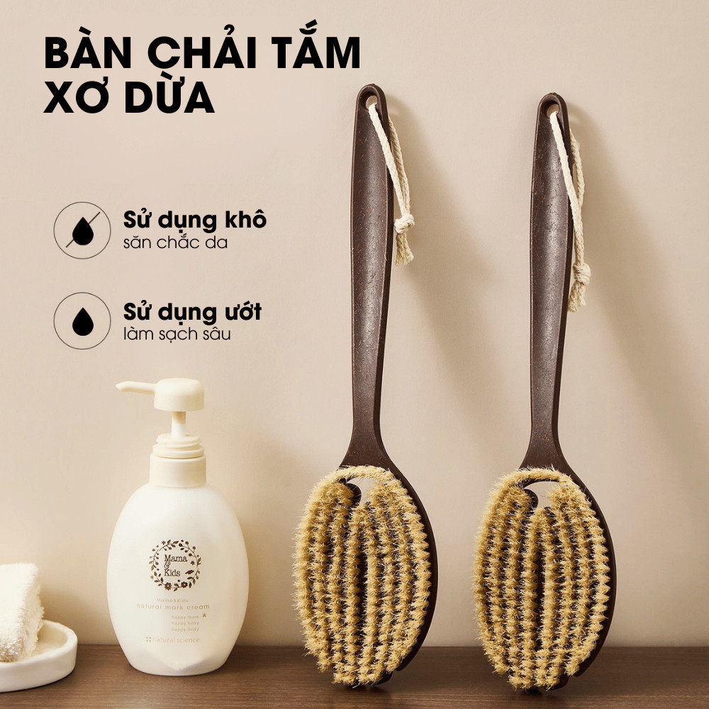 Bàn Chải Tắm Xơ Dừa Làm Sạch Sâu Săn Chắc Da Cọ Tắm Cán Dài