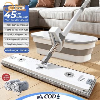 Cây lau nhà tự quấn 360 Spin 45Cm Máy lau sàn sợi nhỏ Con lăn lưỡi đôi có thể đứng được