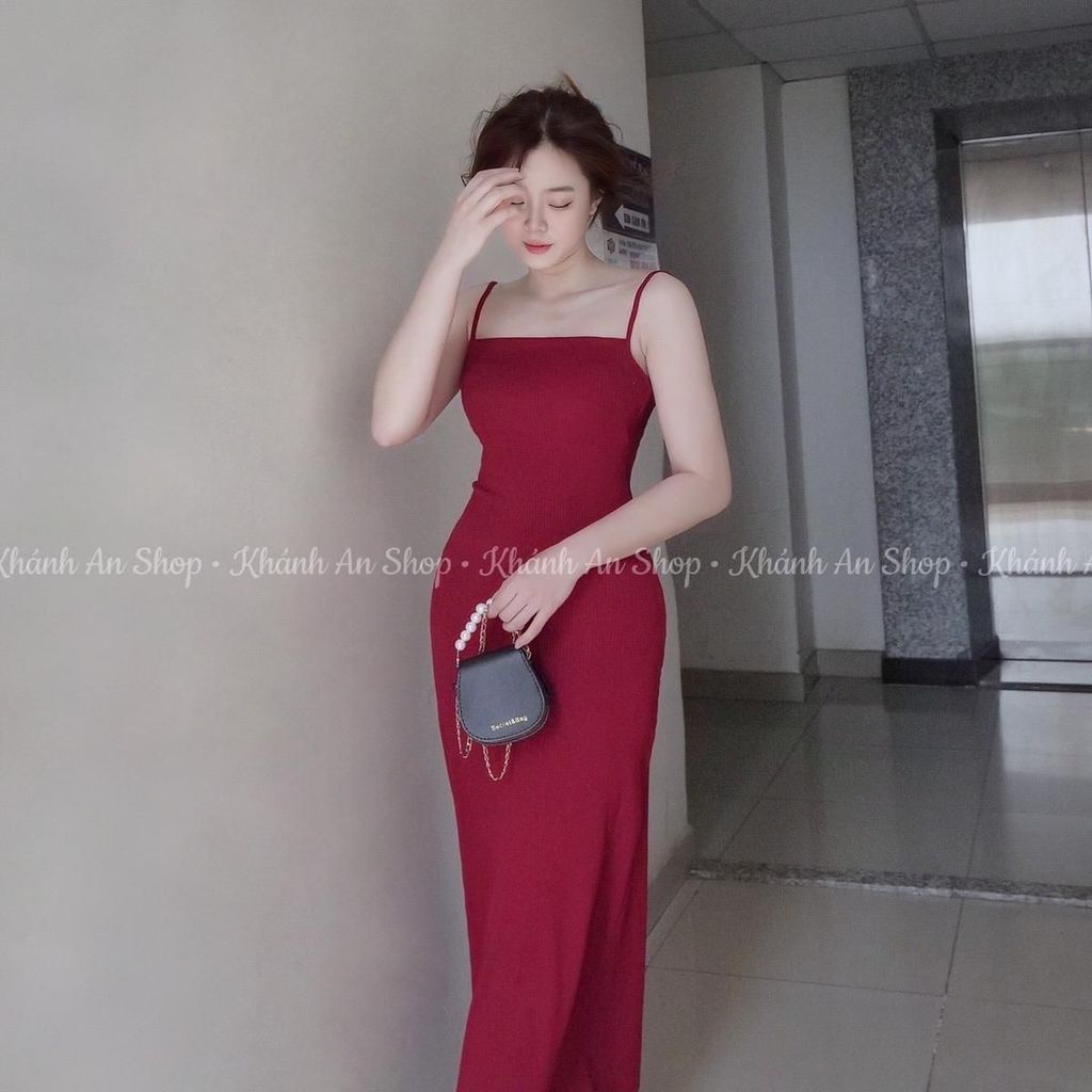 Đầm Body Hai Dây Chữ A Chất Len Tăm Co Giãn KA79