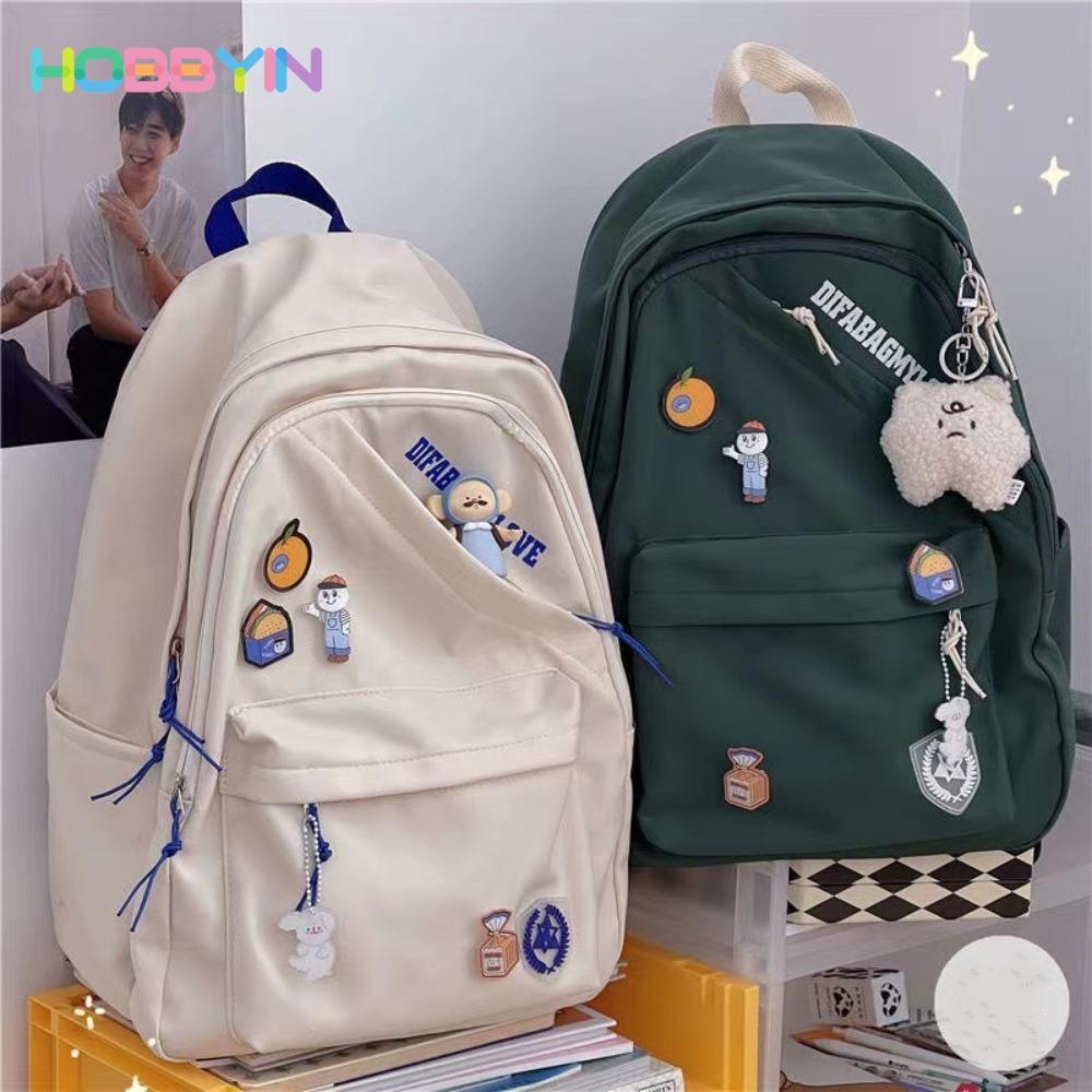 Ba lô học sinh HOBBYIN, Túi sách Nylon màu trơn, Túi đi học có dây kéo chống nước dung tích lớn di động dành cho người lớn
