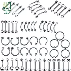 Trang sức cơ thể bằng thép hỗn hợp gồm 60 chiếc dành cho lưỡi, mũi, môi và lông mày