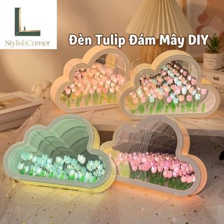 Tulip Đèn Ngủ Gương Acrylic DIY Trang Trí Phòng Ngủ LED Ấm Phát Sáng Dễ Thương Quà Tặng Bàn