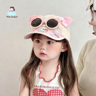 Mũ lưỡi trai hè cho bé gái - Mũ lưới thoáng khí chống nắng kèm kính mèo KT dễ thương
