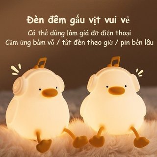 Đèn ngủ vịt dễ thương Đèn bàn silicon cảm ứng có thể điều chỉnh độ sáng USB có thể sạc lại Trang trí phòng bé