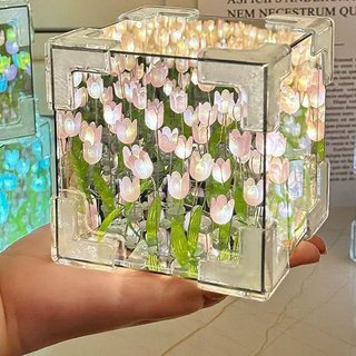 Acrylic Tulip Sea Cube Đèn Ngủ LED Mềm Phát Sáng Bàn Trang Trí Phòng Ngủ Đèn Handmade