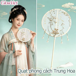 Quạt cổ phong Trung Hoa – Ngọc trai mô phỏng, tua rua thướt tha – Dùng để trang trí & biểu diễn nghệ thuật