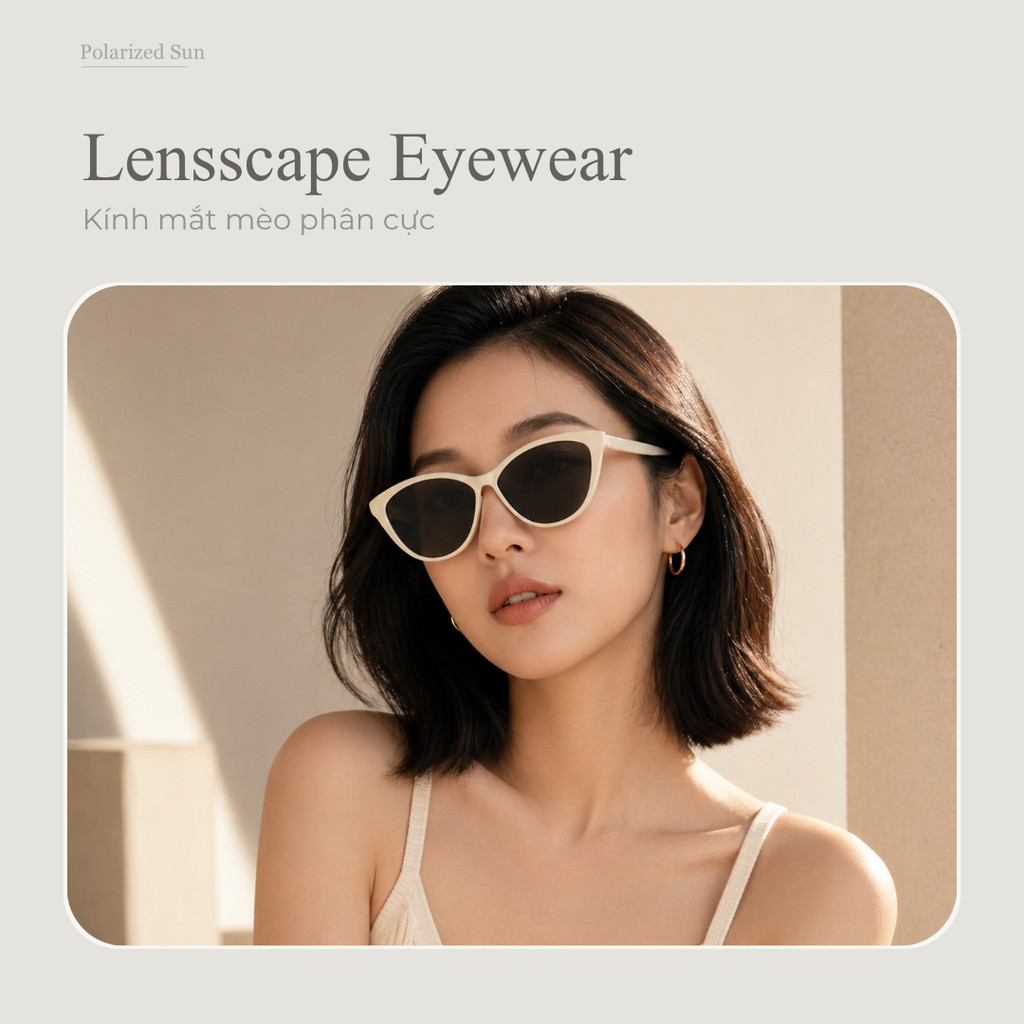Lensscape Kính mát phân cực nữ dáng mắt mèo gọng TR90 nhẹ UV400 dùng khi đi nắng ban ngày