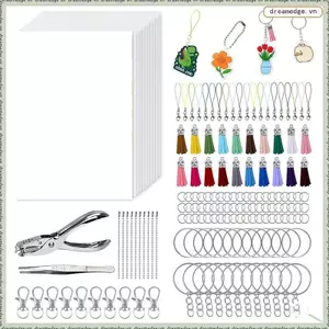 Bộ móc khóa chìm co giãn 242 CÁI - Tấm nhựa trượt 20 tờ Phim co lại + Dụng cụ, Bộ nghệ thuật co nhiệt cho móc khóa