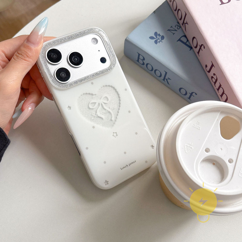Phone Case For iPhone 17 Pro Max 16 15 14 13 with Griptok TPU Heart Glitter Powder with Griptok Aesthetic Korean Cute