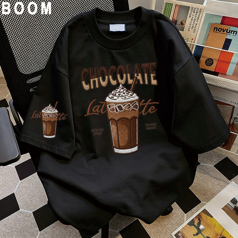 BOOM Áo thun nữ kiểu hàn quốc form rộng tay lỡ cổ tròn cotton Mát-Hè hot trend in cách dễ thương Áo phông form vừaV22
