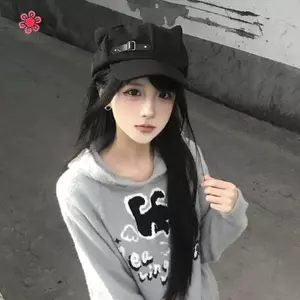 MJnmc Tai Mèo Nữ Bông Tai Kẹp Gothic Gothic Gothic Gothic Beret Y2K Bé Gái Steampunk Punk Dây Kéo Handmade Mũ Chống Nắng Mũ Mới