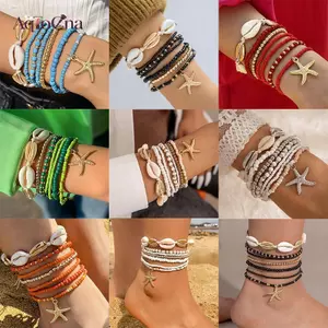 AqToCna 1 Bộ Vòng Tay Đính Hạt Sao Biển Thời Trang Cho Nữ Cô Gái Phong Cách Bohemian Thường Ngày Dễ Thương Hợp Thời Trang Đính Hạt Vòng Tay Trang Sức Quà Tặng AqToCna