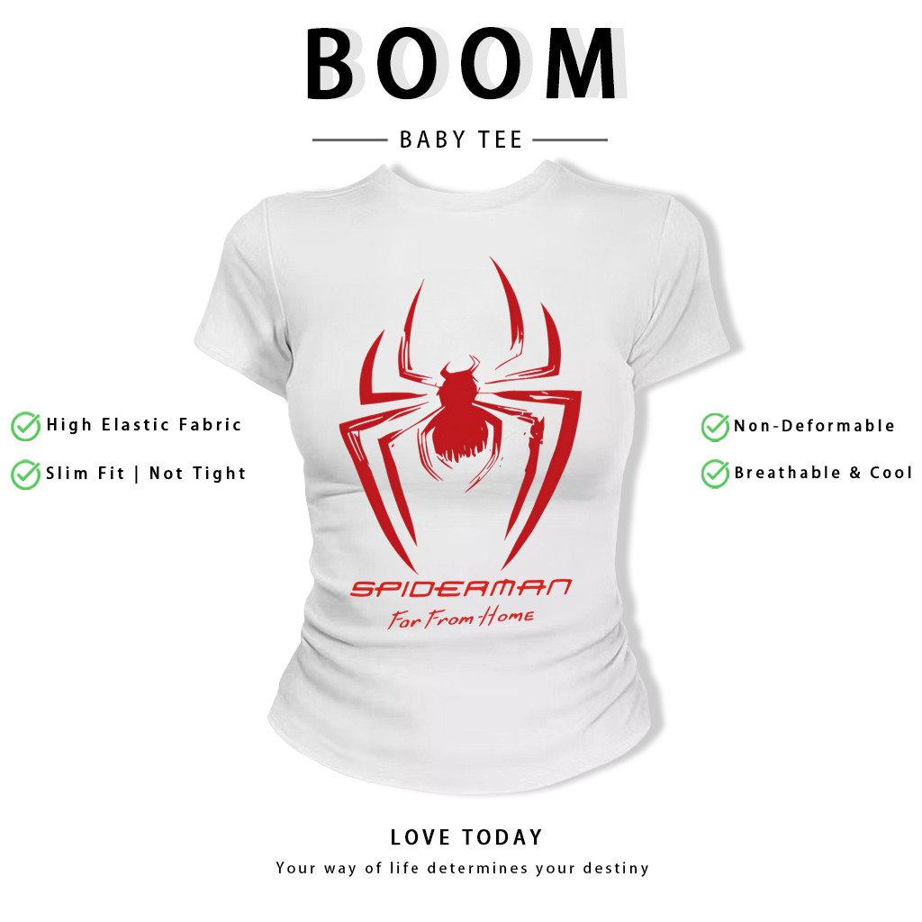BOOM Áo Baby Tee Nữ Cotton Ôm Body-Áo Thun Ngắn Tay Y2K In Hình PhongCách Mùa Hè, Cổ Tròn Hàng Đầucách hàn quốc phongV79