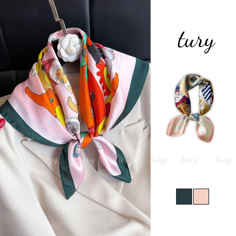 Khăn Lụa Unisex Nam Nữ 70 - Tury - Khăn Lụa Họa Tiết Vương Quốc Mèo - KL061