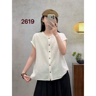 Áo Sơ Mi Nữ Cotton Cao Cấp Mori Cổ Đứng Nấm Ren Màu Trơn Tay Ngắn