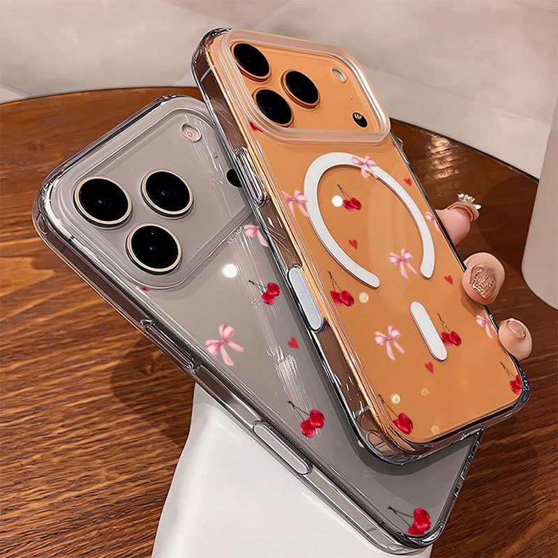 Ốp lưng iPhone họa tiết anh đào hỗ trợ sạc không dây từ tính - iP 7/8/X/XS/XR/11/12/13/14/15/16/17/Plus/Air/Pro/Max