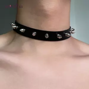 AqToCna Da PU Choker Nelace Dành Cho Nữ Thoáng Mát Punk Gothic Biker Cổ Áo Đính Ro Nelace Rave Trang Sức AqToCna