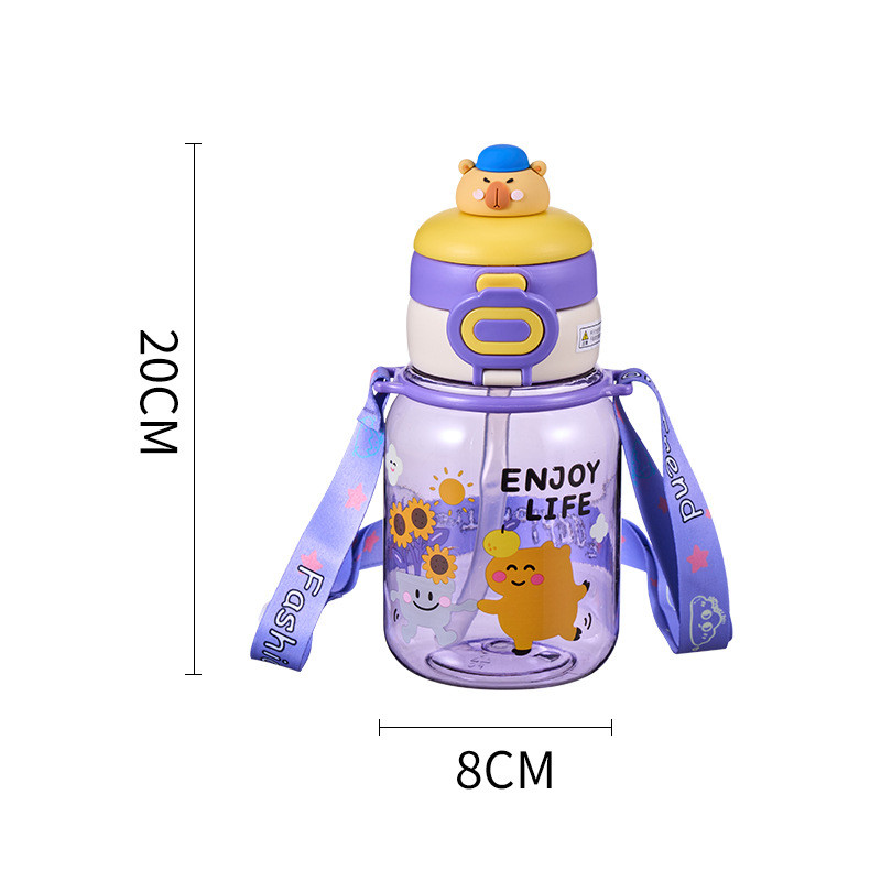 Phim hoạt hình Cốc uống nước đôi có dây đeo Cốc nhựa chống bỏng có giá trị cao cho trẻ em Bình nước di động ngoài trời 6LNE
