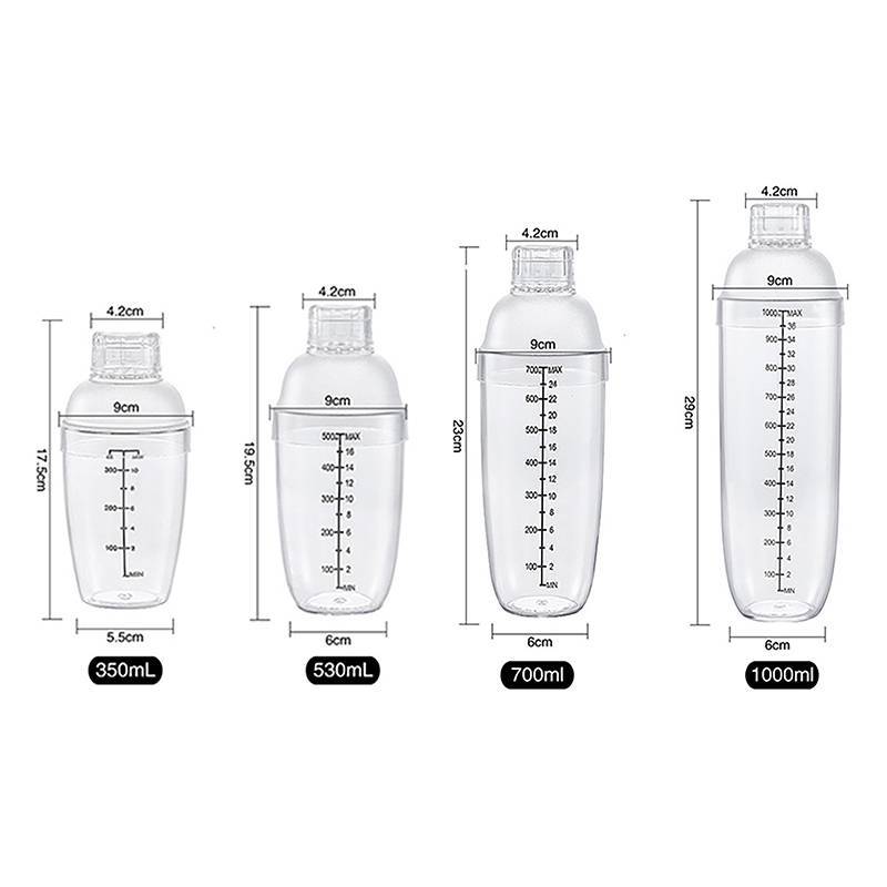 JRP Nhựa Cotail Shaker Tay Bình Lắc Cốc Có Cân 350ml / 530ml / 700ml / 1000ml Trà Sữa Rượu Uống Lắc Trộn Thanh Dụng Cụ JRP