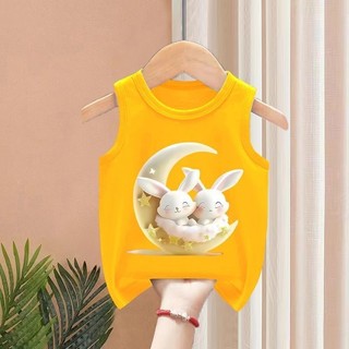 Áo thun bé gái Mặt trăng dễ thương in hình thỏ mềm mại thường ngày thoải mái Trang phục mùa hè hàng ngày cho trẻ em