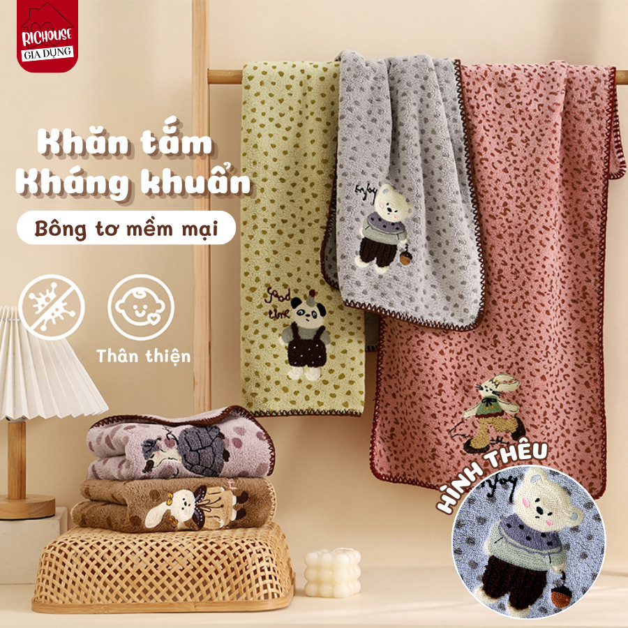 Khăn Tắm Cotton HomeMate Thêu Hình Thú Dễ Thương, Khăn Cao Cấp Siêu Thấm Hút Mềm Mại Cho Bé & Gia Đình