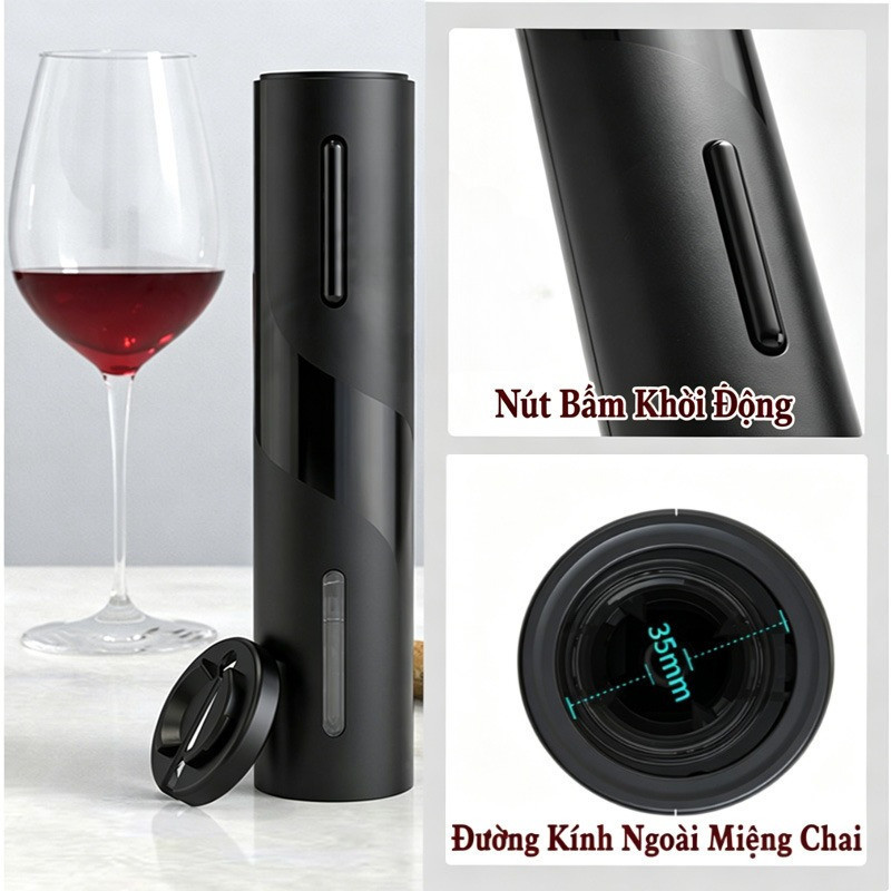 Dụng cụ mở nút chai rượu vang đỏ tự động tích hợp lưỡi cắt, bao gồm cáp sạc, một phụ kiện nhà bếp tiện lợi