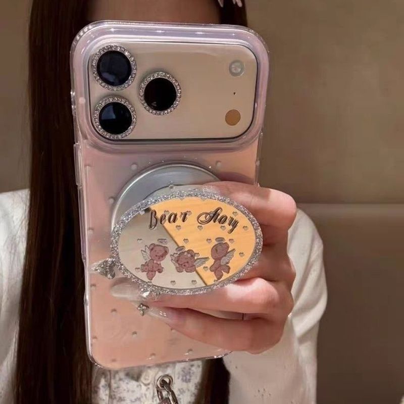Phong Cách Hàn Quốc Nền Chấm Bi Thiên Thần Gấu Giá Đỡ Từ Tính Thích Hợp Cho iPhone17promax Apple 16 Ốp Điện Thoại 15 Vỏ Bảo Vệ