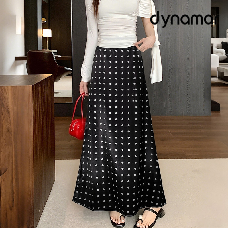 【dynamar】HÀNG CÓ SẴN-Chân Váy Lụa Dáng Dài Đuôi Cá Xòe Nhẹ Họa Tiết Chấm Bi Chất Lụa Cao Cấp Siêu Tôn Dáng Sang Trọng