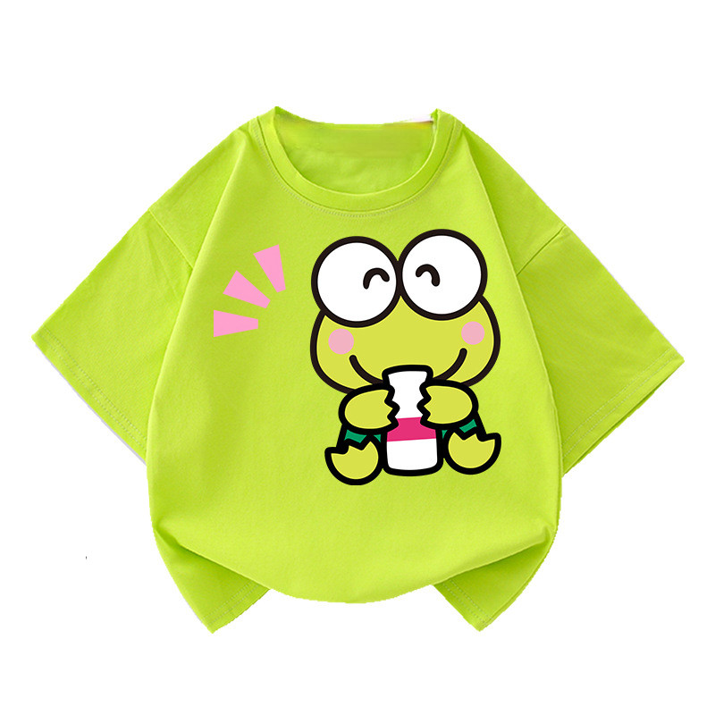 Áo thun ngắn tay Keroppi Ếch 2D in hình trẻ em dáng rộng phù hợp cho buổi biểu diễn mùa hè và mặc hàng ngày