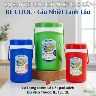 Ca đá giữ nhiệt nắp tròn có quai - BeCool 1L, 1.5L, 2L - nhựa dày giữ lạnh lâu