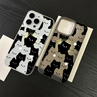 Ốp lưng thư cho iPhone 17 16 15 14 13 12 11 Họa tiết mèo đen trắng lặp lại XS XR XSMAX silicon TPU mềm thoại trầyrơi