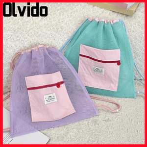 Ba lô dây rút lưới OLVIDO, Túi đi biển có thể gập lại dung tích lớn, Dây đeo có thể điều chỉnh bền bỉ Túi trang điểm du lịch