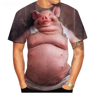 Họa tiết lợn động vật 3D in hình unisex mùa hè giản dị hợp thời trang áo cổ tròn ngắn tay