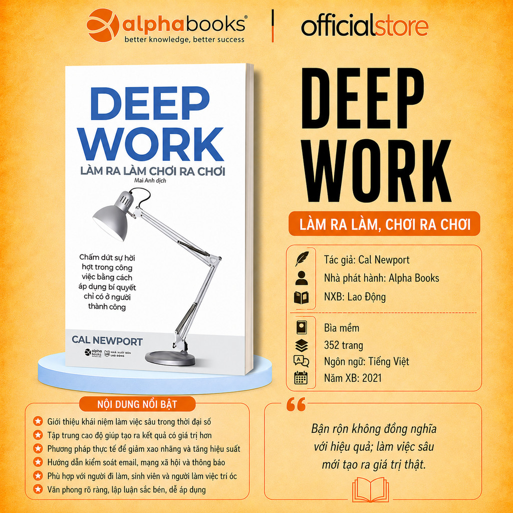 Sách - Deep Work - Làm ra làm chơi ra chơi - Cal newport (Alpha Books)