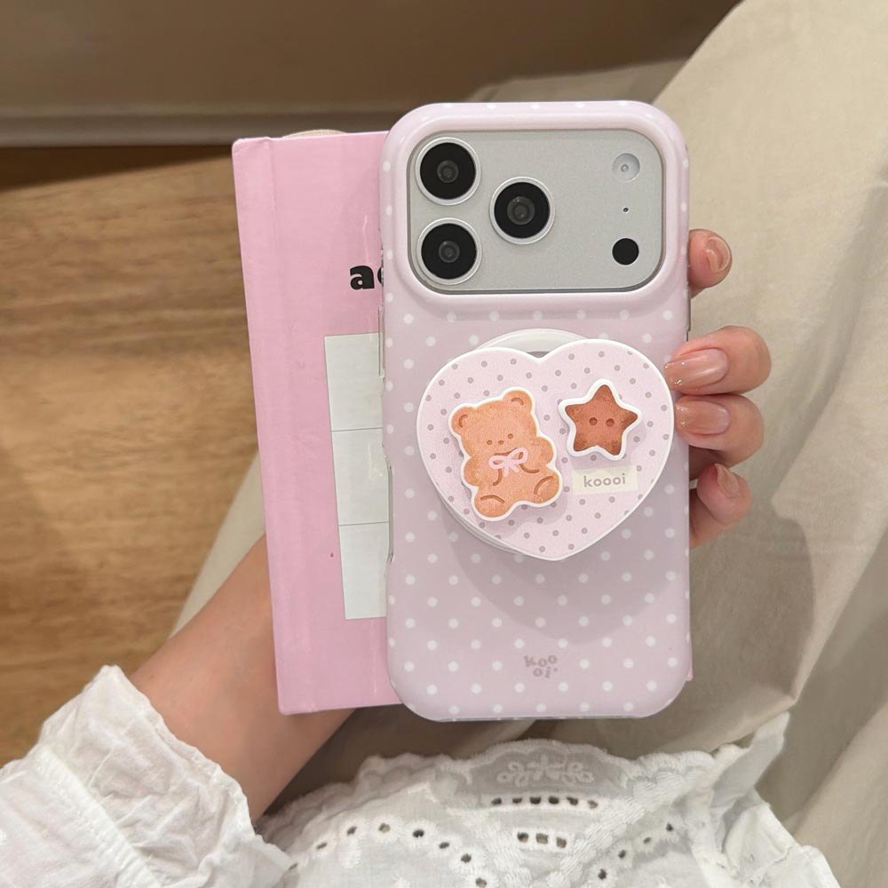 Vỏ cứng Tương thích với iPhone 13 14 14Pro 14ProMax 15 15Pro 15ProMax 16 16Pro 16ProMax 17 17Pro 17ProMax Vỏ nam châm họa tiết trái tim chấm bi màu tím
