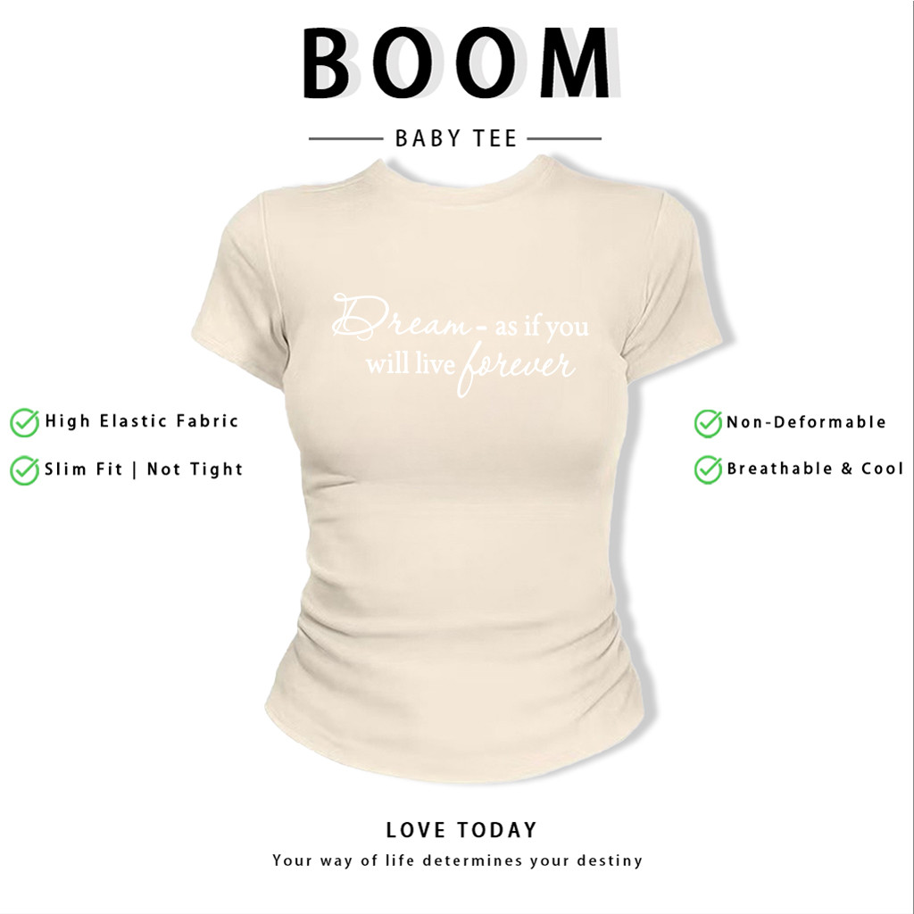 BOOM Áo Baby Tee Nữ Cotton Ôm Body-Áo Thun Ngắn Tay Y2K In Hình PhongCách Mùa Hè, Cổ Tròn Hàng Đầucách hàn quốc phongC28