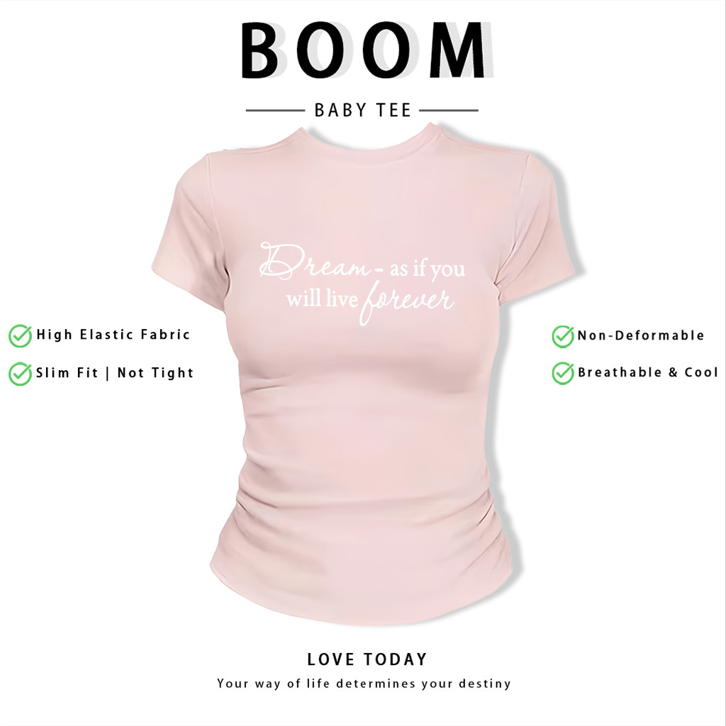 BOOM Áo Baby Tee Nữ Cotton Ôm Body-Áo Thun Ngắn Tay Y2K In Hình PhongCách Mùa Hè, Cổ Tròn Hàng Đầucách hàn quốc phongC28