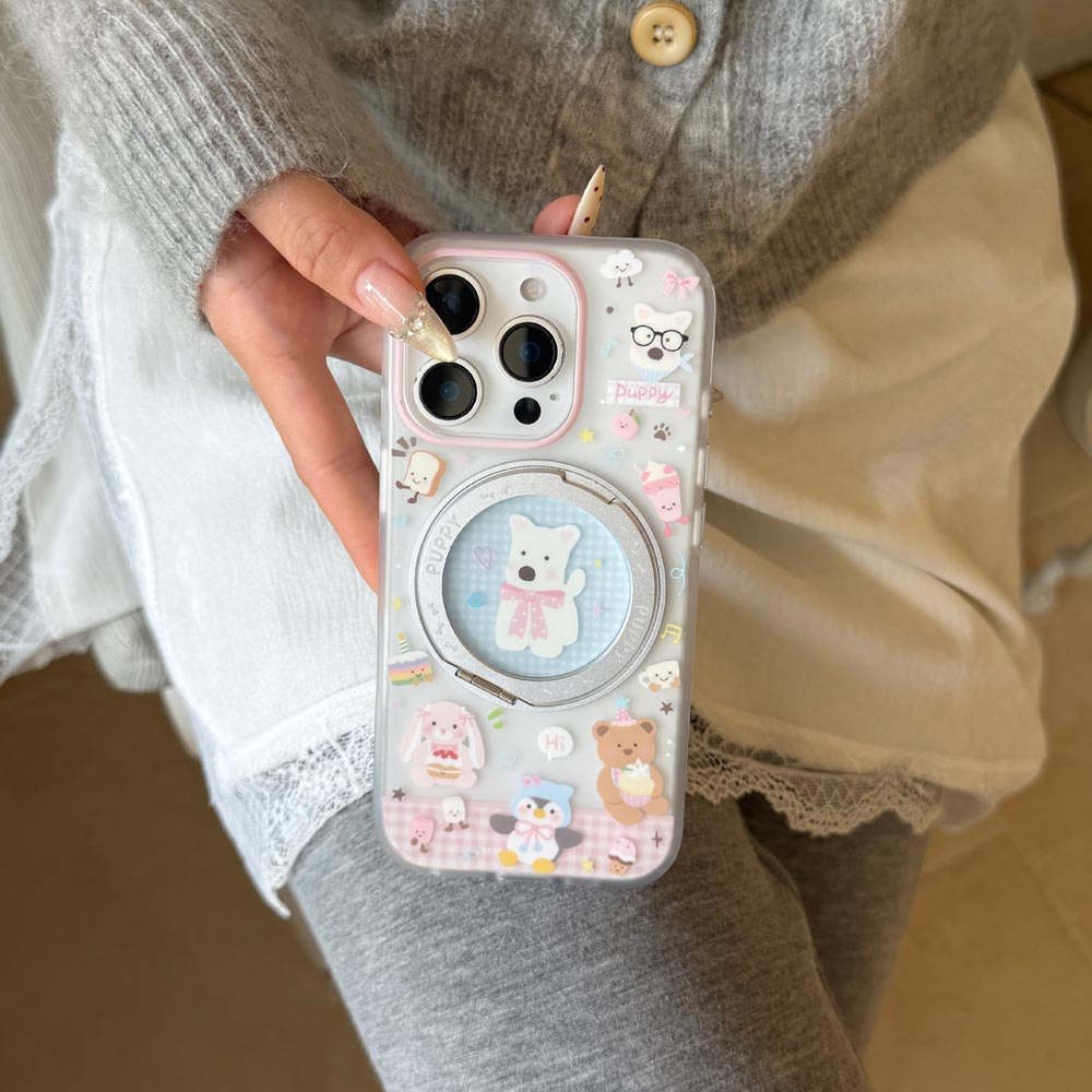 Ốp Lưng Cứng Tương Thích Với iPhone 15Pro 15ProMax 16 16Pro 16ProMax 17 17Pro 17ProMax Vỏ Nam Châm Họa Tiết Chú Chó Màu Hồng