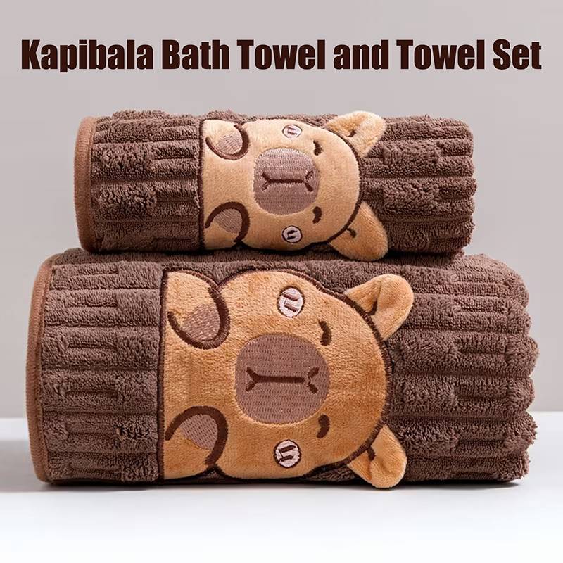 Alittlesetrtu 2-Pa Bộ khăn tắm mặt Capybara dễ thương, lông cừu san hô siêu mềm, khăn 34x74 inch và khăn tắm 70x140 inch, siêu thấm và sấy khô VN