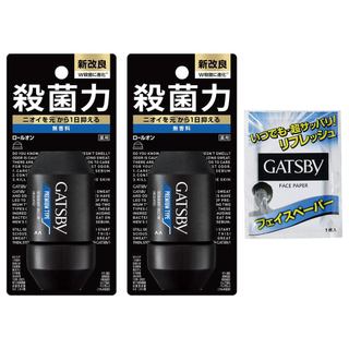 GATSBY Premium Type Deodorant Roll-On for Men, Anti-Sweat Solution, Unscented Set of 60ml x 2 Bottles + Sample (1 Facial Cleansing Sheet) [.co.jp Exclusive]/ Direct from JAPAN