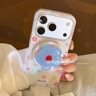 Ins Phổ Biến Ốp Lưng Điện Thoại iPhone 17ProMax 17Pro 17 16ProMax 16Pro 16 15ProMax 15Pro 15 14ProMax 14 13ProMax 13 Hoa Xanh Apple iPhone Case Powder Giá Đỡ Từ Tính