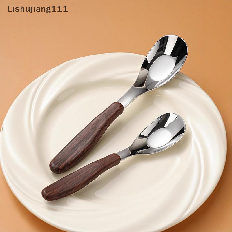 LIS Thìa Inox Có Giả Hạt Gỗ Tay Cầm Nhà Bếp Bộ Đồ Ăn Ăn Bữa Tối Món Tráng Miệng Cơm Súp Thìa Tiện Ích HUJ