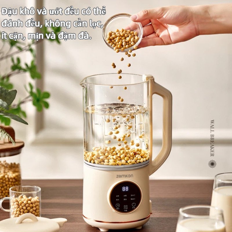 Máy làm sữa đậu nành 10 lưỡi dao hẹn giờ 24h chống dính nấu thông minh dễ vệ sinh cối thủy tinh