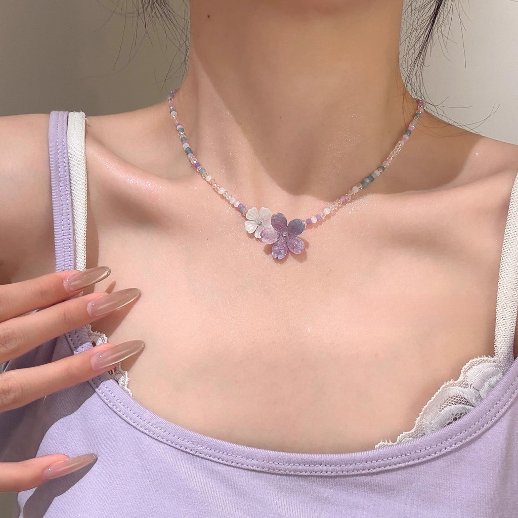 Dây chuyền nữ hạt pha lê màu hồng tím, thiết kế ngọt ngào và cá tính