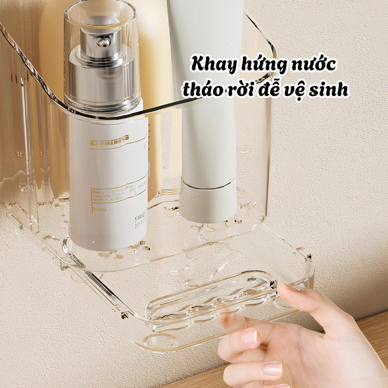 Kệ Để Bàn Chải Gắn Tường Nhựa PET Cao Cấp Có Khay Hứng Nước Chia Ngăn Tháo Rời Tiện Dụng - Kệ Nhà Tắm Đa Năng
